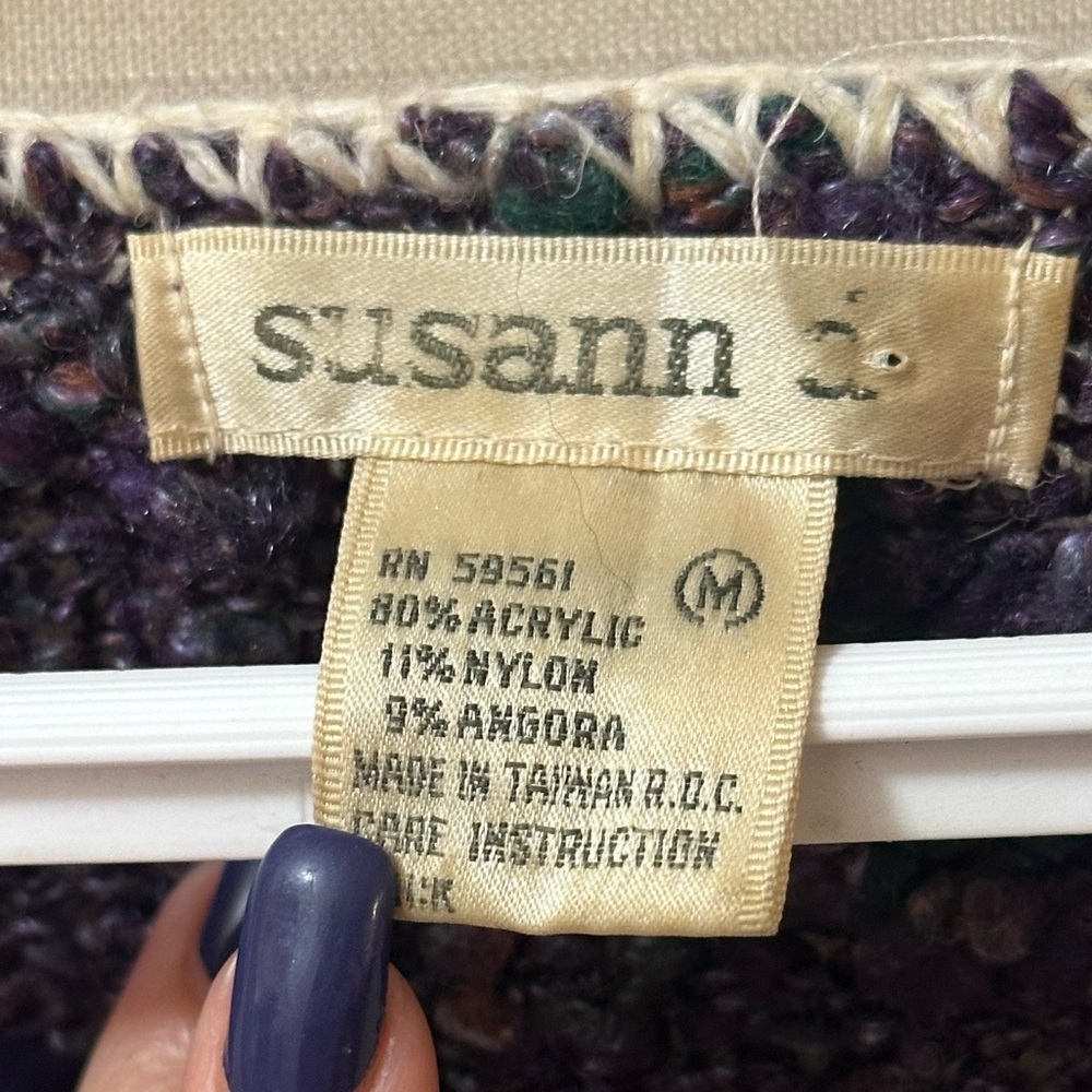 Vintage Susann Sweater Women’s Medium Chevron Textured Knit Purple Cream 80s 90s - Picture 3 of 6